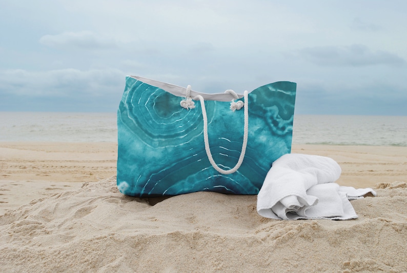 Beach Bag, Tie Dye Bag, Large Tote, Shoulder Bag, Oversize Tote, Teal Beach Tote, Summer Bag, Summer Tote, Grocery Tote, Reusable Bag image 1