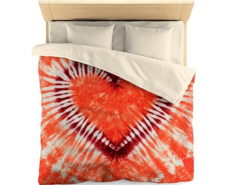 Tie Dye Bedding Duvet Cover Comforter Cover Heart Maroon Coral Orange  Blanket Cover  Queen Twin Pillow Sham