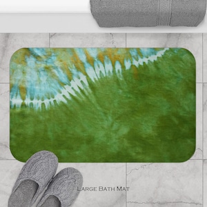 Tie Dye Bath Mat Kitchen Mat Green Blue Yellow Memory Foam Fleece Top Bathroom Mat image 1