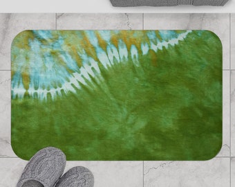 Tie Dye Bath Mat Kitchen Mat Green Blue Yellow Memory Foam Fleece Top Bathroom Mat