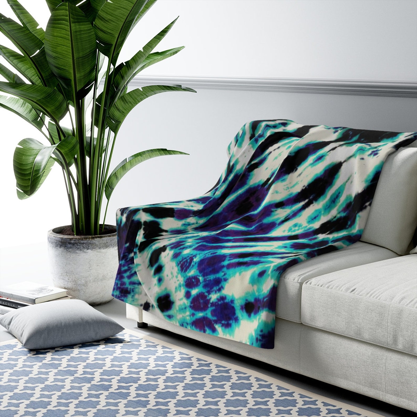 fleece-blanket-blue-purple-black-tie-dye-blanket-hippie-winter-etsy