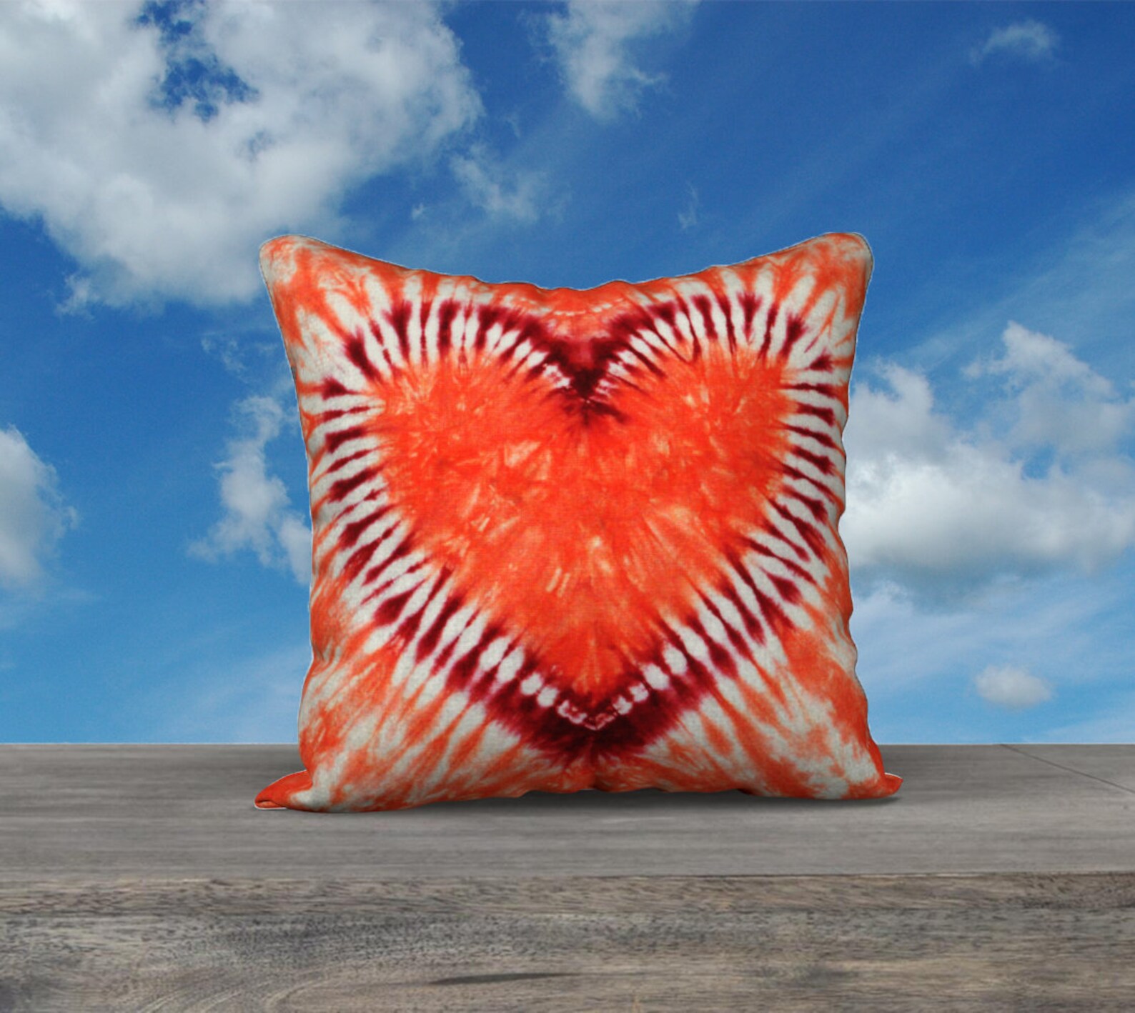 Outdoor Tie Dye Throw Pillow Heart Maroon Orange Etsy