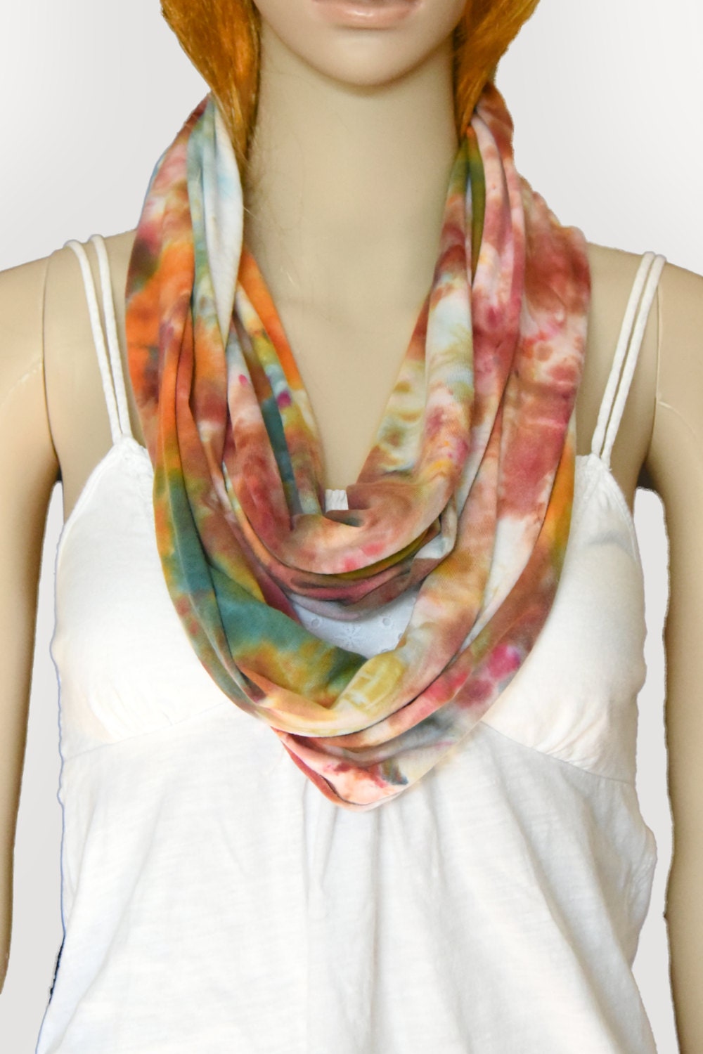 Infinity ScarfCotton Jersey ScarfTie Dye ScarfTeal Orange Etsy