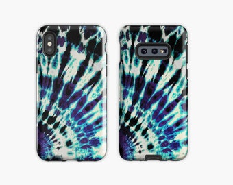 Tie Dye Phone Case, Tough Phone Case, Black Purple Blue Phone Case, iPhone and Samsung Galaxy Protective Case, Double Layer Phone Case