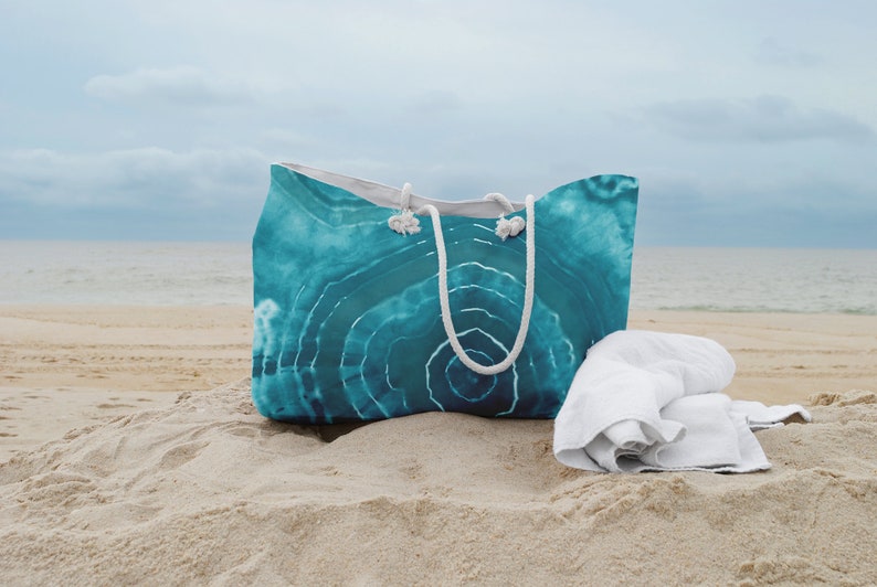 Beach Bag, Tie Dye Bag, Large Tote, Shoulder Bag, Oversize Tote, Teal Beach Tote, Summer Bag, Summer Tote, Grocery Tote, Reusable Bag image 2