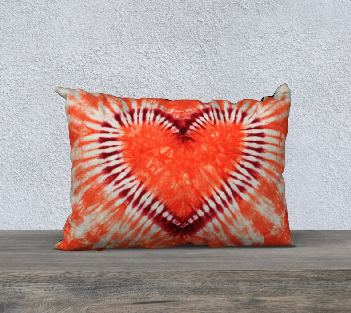 Outdoor Tie Dye Throw Pillow Heart Maroon Orange Etsy