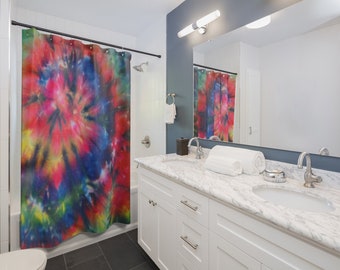 Tie Dye Shower Curtain Hippie Pink Red Blue Decorative 71x74 inches Washable Fabric Bathroom Decor