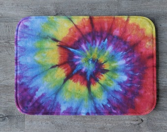 Tie Dye Bath Mat Kitchen Mat Rainbow Spiral Memory Foam Fleece Top Bathroom Mat