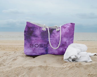 Beach Bag, Tie Dye Bag, Large Tote, Shoulder Bag, Oversize Tote, Gift for Mom, Purple Bag, Mom is Boss, Grocery Tote, Reusable Bag