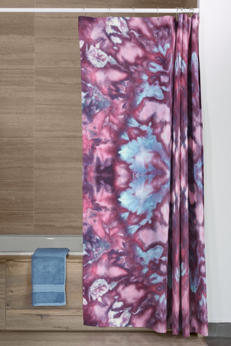 Tie Dye Shower Curtain, Pink Bathroom Decor, Purple Shower Curtain, Hippie Bathroom, Psychedelic Curtain, Washable Fabric Bathroom Decor image 1