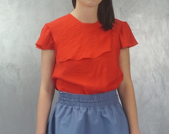 Red blouse made of viscose, blouse shirt, fashion for women, women's short-sleeved blouse, women's clothing, summer clothing for women and women, designer blouse