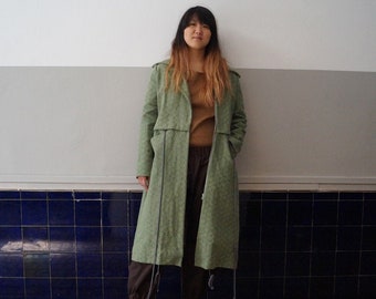 green coat made of cotton lace, long coat women, cotton coat women, slim coat with silk lining