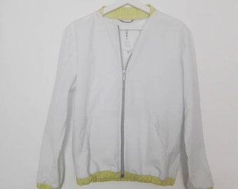 Luna - white jacket, blouson with lemon yellow cuffs for women and men, cotton jacket, summer jacket, zipped jacket, basic jacket