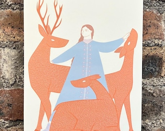 Cailleach Beinn a’Bhric/Red Deer Folklore/Scottish Folklore Illustration A3 Print