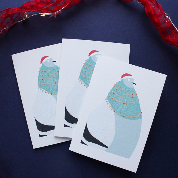 Festive Pigeon Illustrated A6 Greeting Card