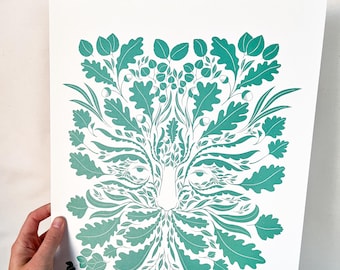 Green Man Pagan Folklore Illustration A3 Print