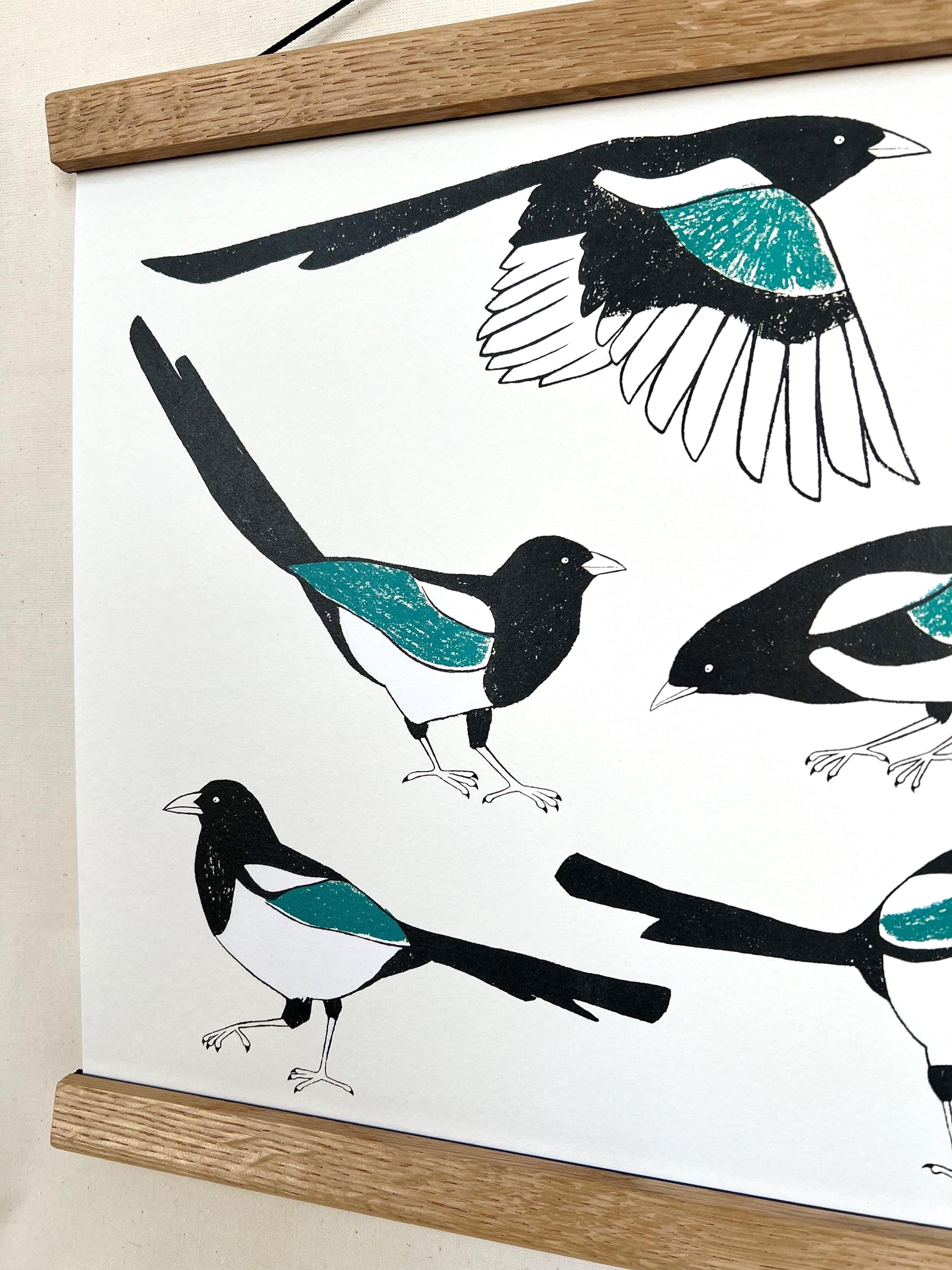 Magpies Folklore Illustration A3 Print - Etsy