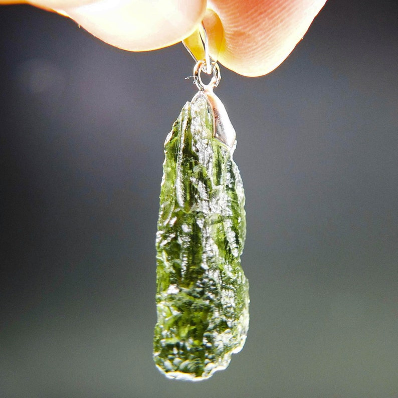 Vibrant green Certified Glossy Moldavite Pendant