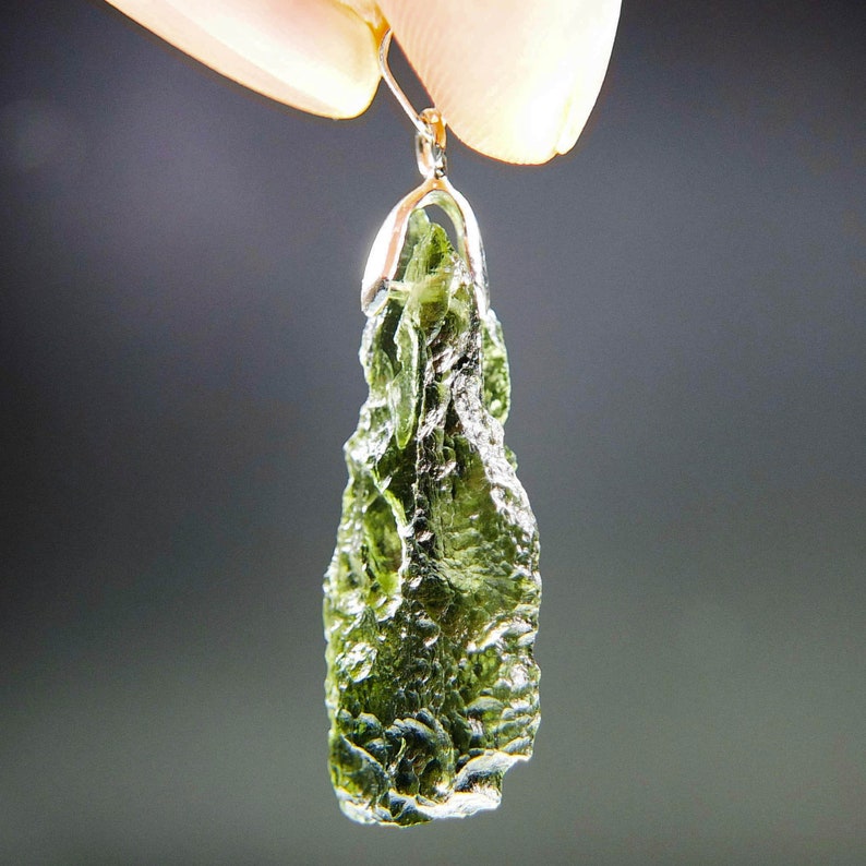 Vibrant green Certified Glossy Moldavite Pendant