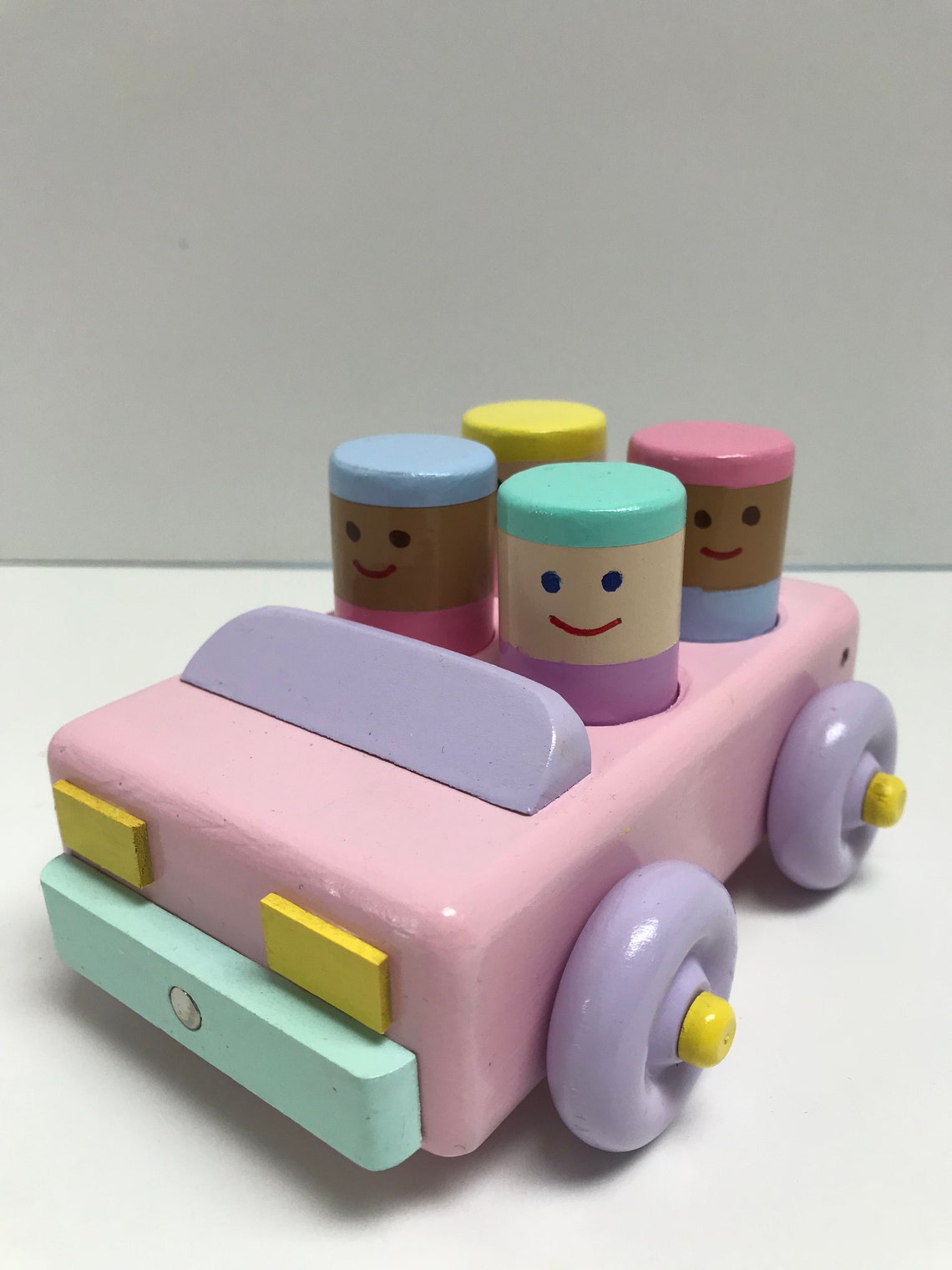 Wooden Toy Car With 4 Toy People | Etsy