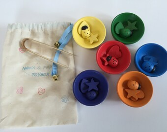 Wooden Toy Sorting Bowl Game with Wooden Pieces, Monisorri inspired game