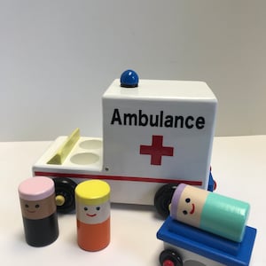 Ambulance wooden toy, pretend play