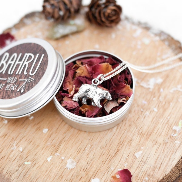 Silver Bear Necklace with Gift Tin