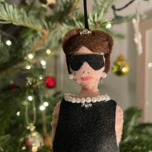 Audrey Hepburn Christmas Ornament, Breakfast at Tiffany&#39;s 1960s film felt character handmade