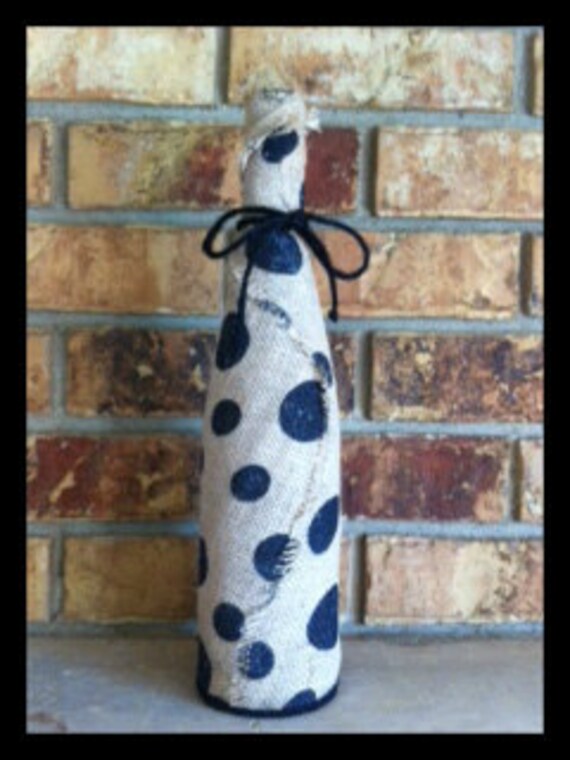 Items similar to Polka Dot Burlap Covered Wine Bottle on Etsy