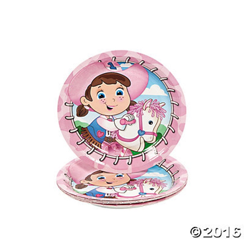 1st Birthday Pink Cowgirl Dessert Plates cowgirl theme
