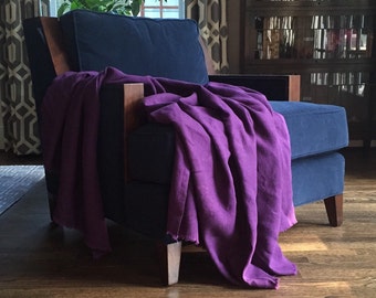 Violet Purple Linen Throw XL- Solid Purple Blanket - Made to Order in the USA - Living Room and Bedroom - Soft Bedding