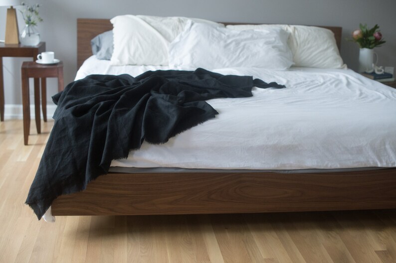 XL Black Linen Throw Blanket Solid Black Blanket Made to Etsy