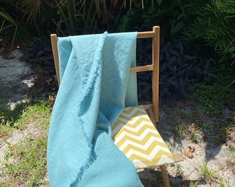 Special Sale Linen XL Throw Blue Moon - Beach Blanket - 58"W x 98"L - Summer Bedding - 100% Flax Linen Blanket - Made to Order in the USA