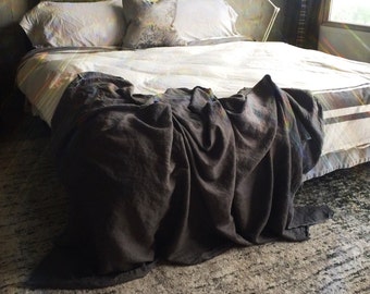 XL Gunmetal Gray Linen Throw - Solid Gray Blanket - Made to Order in the USA - Living Room and Bedroom - Soft Bedding