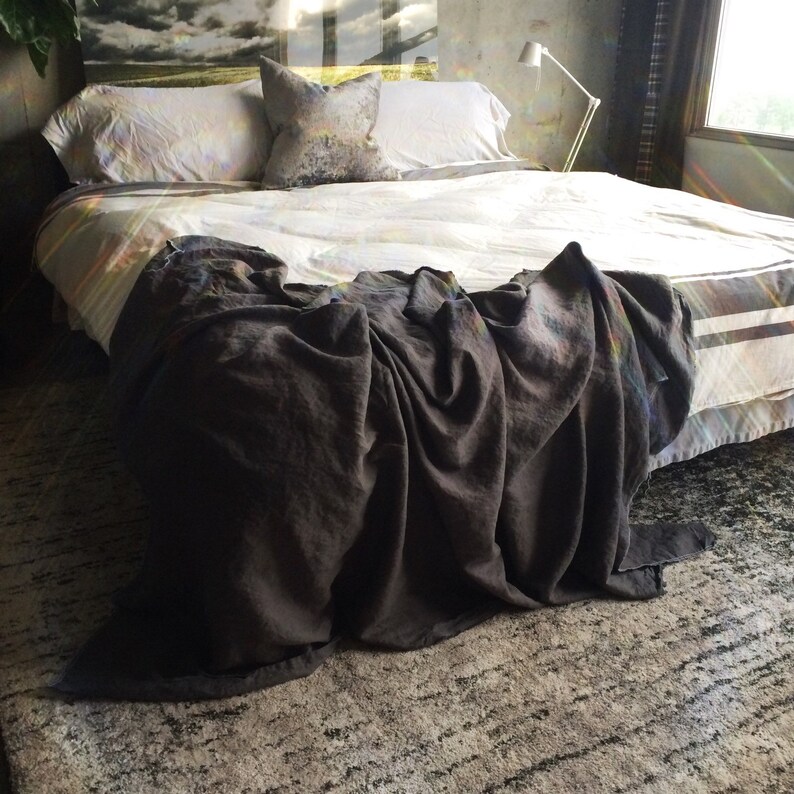 XL Gunmetal Gray Linen Throw Solid Gray Blanket Made to Order in the USA Living Room and Bedroom Soft Bedding image 1
