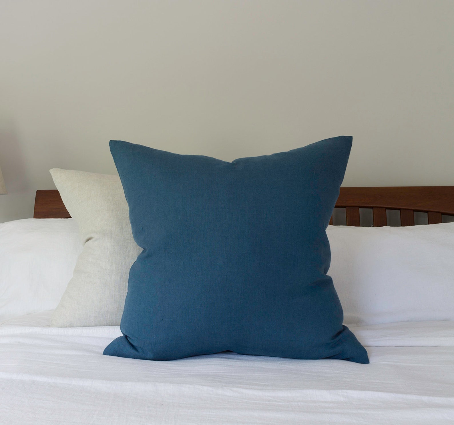Marine Blue Linen Square Pillow Covers Solid Blue 12x16 Etsy