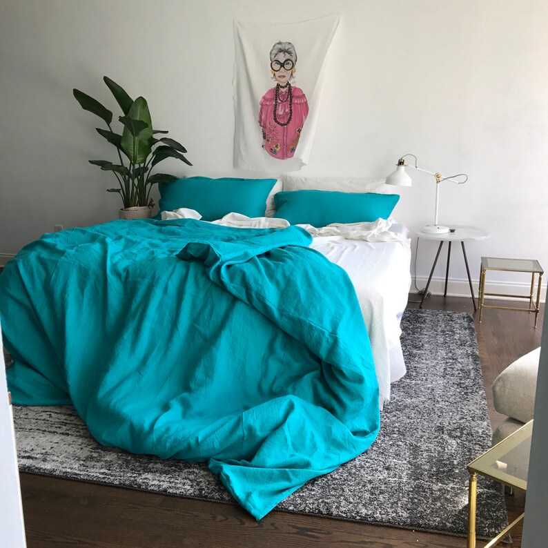 Teal Linen King Duvet Cover Jewel Tone Linen Cheerful Etsy