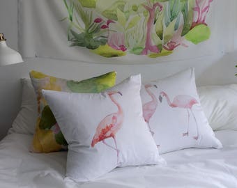 Pair of Flamingo Pillow Covers - Art by Hadass Gerson - 23" x 23" - Sold as a Set - Flamingo Garden Collection - Creative Bedding