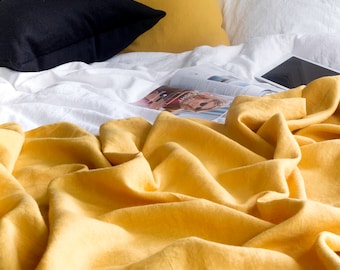 Saffron Yellow Linen Coverlet - Summer  Bedding - 100% Flax Linen - Tailored Linen Bedspread - Made to Order in the USA