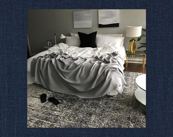 Special Sale Navy Blue Linen Throw - 58"W x 76"L - Solid Navy Blanket - Made in the USA - Living Room and Bedroom - Soft Bedding