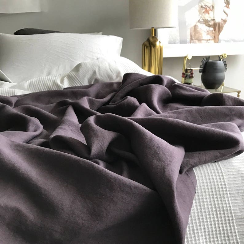 XL Dusty Purple Linen Throw Blanket Minimalist Bedding Etsy