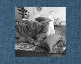 Marine Blue Linen Duvet Cover- Solid Blue Linen - 100% Flax Linen Natural Fabric - Modern Bedding - Made to Order in the USA