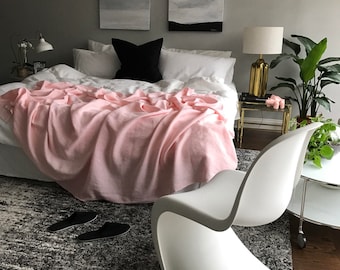 Blush Pink Linen Classic Throw - Solid Pink Blanket - Made to Order in the USA - Living Room and Bedroom - Soft Bedding -100% Flax Linen