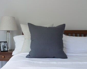 Holiday Sale Stormy Gray Linen Square Pillow 24" x 24" - Solid Gray Linen Both Sides - Made in the USA