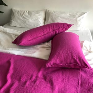 Pair of Magenta Linen Shams Tailored Bedding Modern Cheerful Bedding Made to Order in the USA image 2