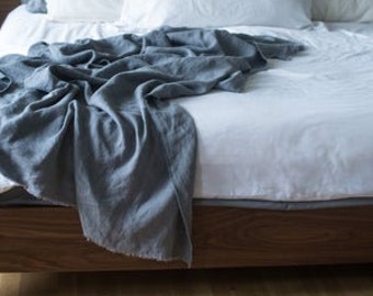 Nickel Gray Linen Throw XL - Solid Gray Blanket - Made to Order in the USA - Living Room and Bedroom - Soft Bedding