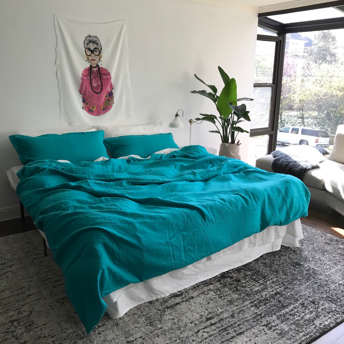 Teal Linen King Duvet Cover Jewel Tone Linen Cheerful Etsy