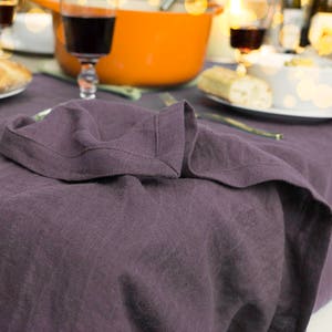 Dusty Purple Linen Table Cloth 90 x 104 Washable Linen Dark Gray Lavender Table Cloth Tailored Table Cloth Made in Atlanta USA image 5