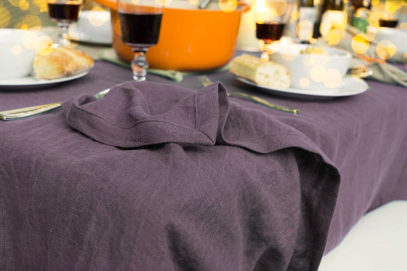 Dusty Purple Linen Table Cloth 90 x 104 Washable Linen Dark Gray Lavender Table Cloth Tailored Table Cloth Made in Atlanta USA image 5