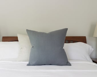Nickel Gray Linen Square Pillow - Both Sides - Made in the USA - Solid Gray 12x16, 12x20, 14x24, 16x16, 18x18, 20x20, 22x22, 24x24